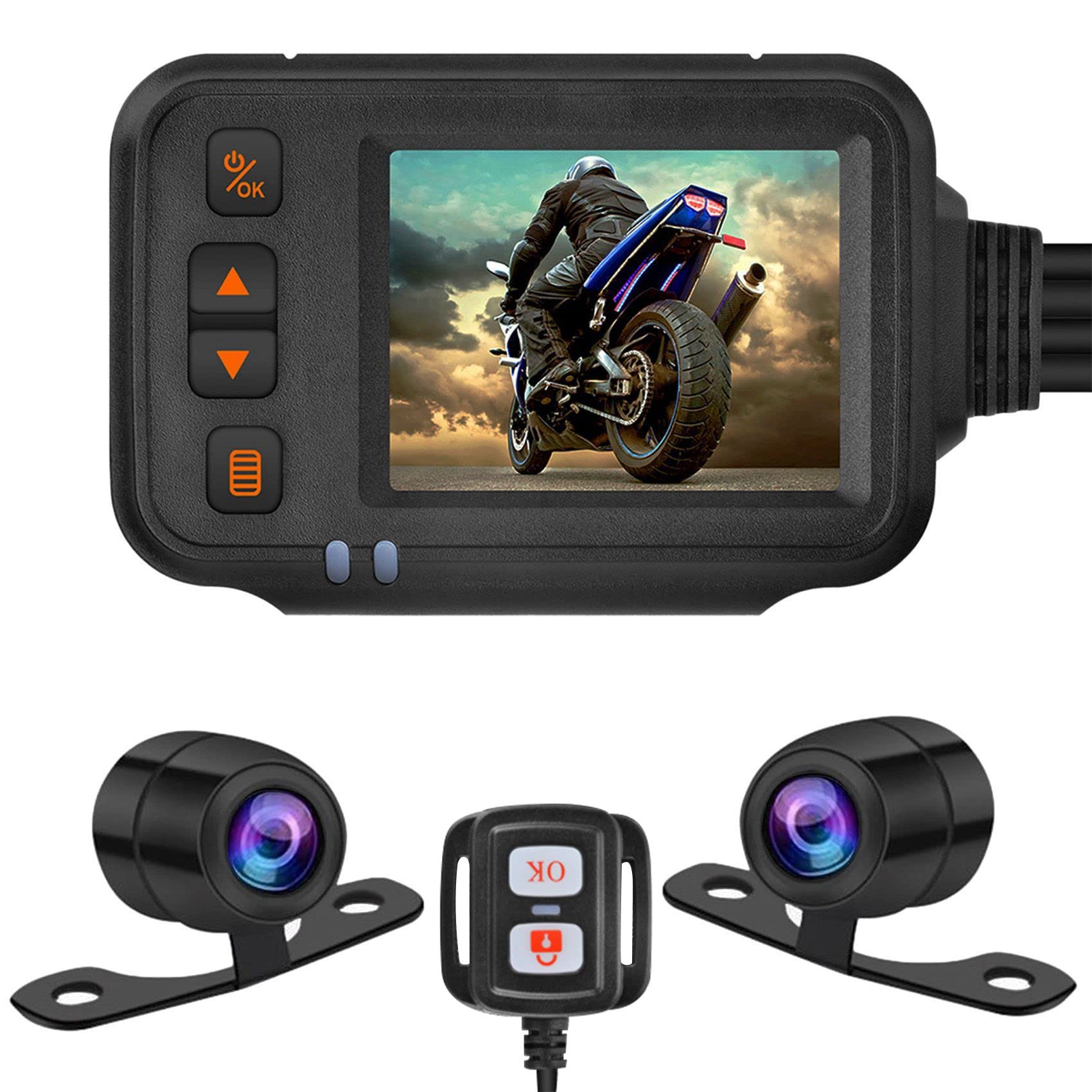 pQirnvIL Motorrad Kamera Dash Cam, 2Zoll IPS Bildschirm 1080P + 720P Dual AHD Fahrrad Dashcam G-Sensor Parken Rekorder Schwarz von pQirnvIL