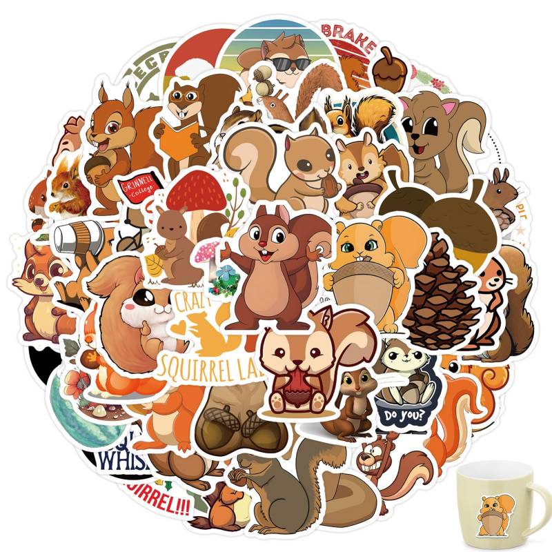 60-Teiliges Eichhörnchen-Aufkleber-Set, Wasserfestes Eichhörnchen-Aufkleber-Set, Aesthetic Sticker Für Kinder, Scrapbook Aufkleber, Tier-Aufkleber, Schön Für Laptop, Gitarre, Skateboard,Telefon von pcsfoe