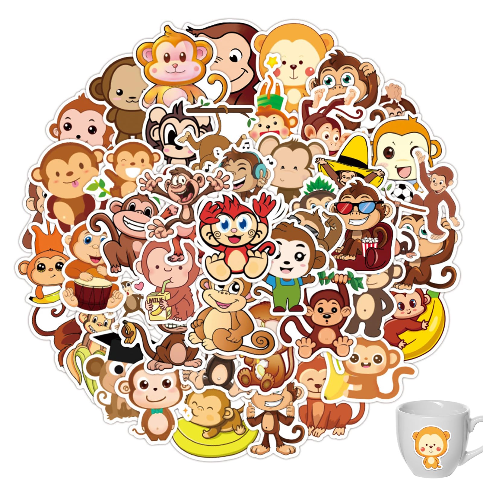 50 Pcs Animal Monkeys Aufkleber Für Laptop,Wasserdicht Cartoon Tier Aufkleber, Diy Tiersticker,Bulk-Aufkleber Für Kindergeburtstag,Kawaii Raccoon Stickers Für Teenager Kinder Mädchen von pcsfoe