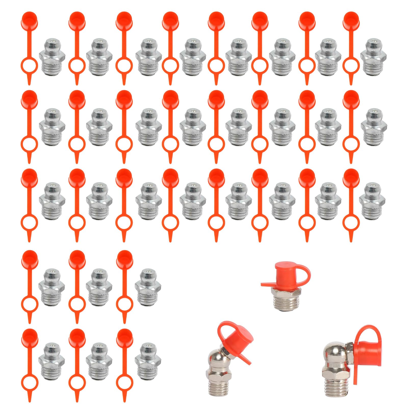pcsfoe Schmiernippel,60 Stück M8 Schmiernippel Sortiment mit Staubkappe, Kit Kegelschmiernippel,Schmiernippel m8 für Schmierpressen, Abschmiernippel Kegelnippel set M8,Gerader Hydraulik Fettnippel von pcsfoe