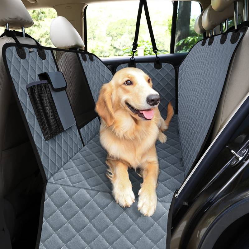 pecute Autoschondecke Hund Rücksitz mit Seitenschutz, Universale Hundedecke Auto Rückbank mit Sichtfenster, Kratzfeste und Wasserabweisende Autodecke Hundematte Auto, Hunde Autositz 146x136cm Grau von pecute