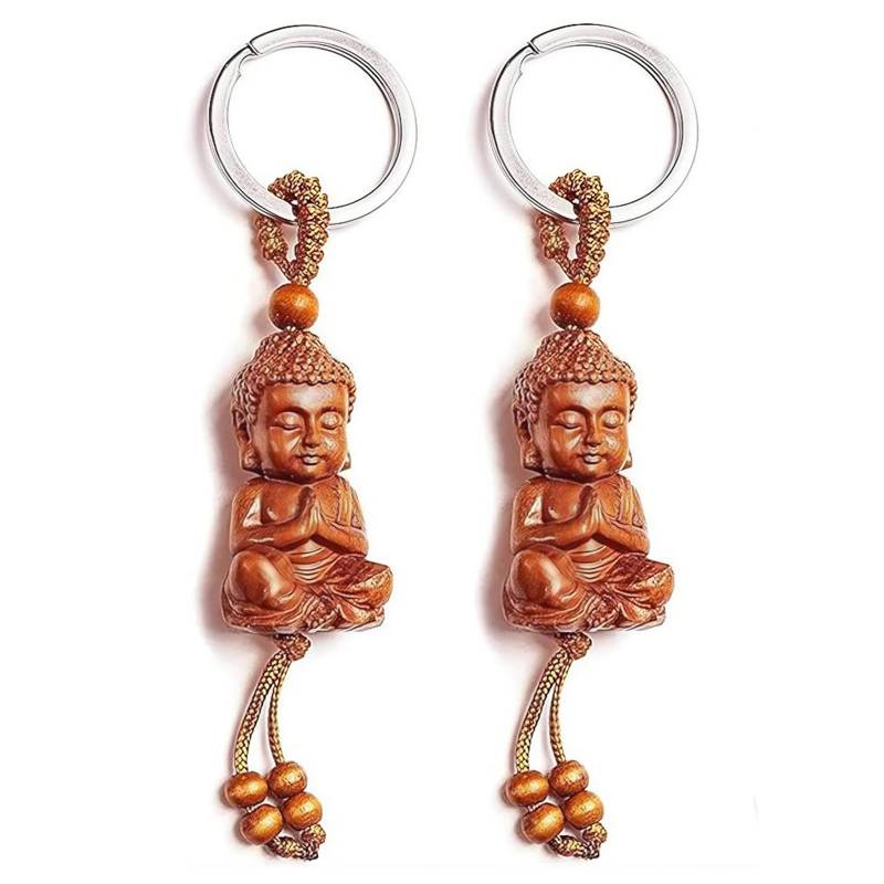 peiyee Buddha Schlüsselanhänger Buddha Figur klein Buddha deko Dreidimensionale Schnitzerei Buddha Anhänger Schlüsselanhänger DIY Autozubehör Glücksbringer Geschenk von peiyee