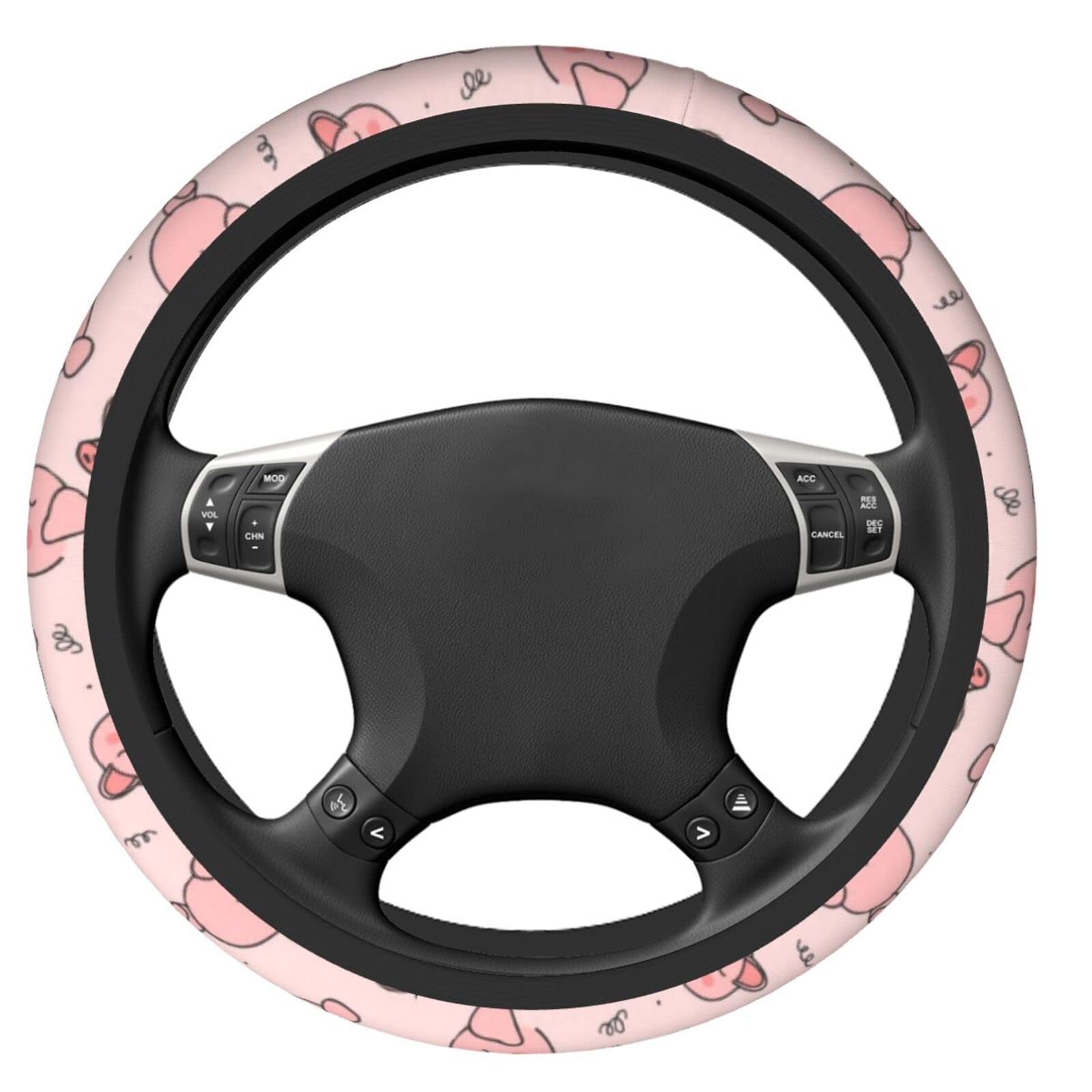 Pink Pig Auto-Lenkradbezug für Frauen, Mädchen, Männer, universell, 15 Zoll, rutschfest, atmungsaktiv, Neopren, süßer Auto-SUV-Lenkradschutz, Autozubehör von peiyeety