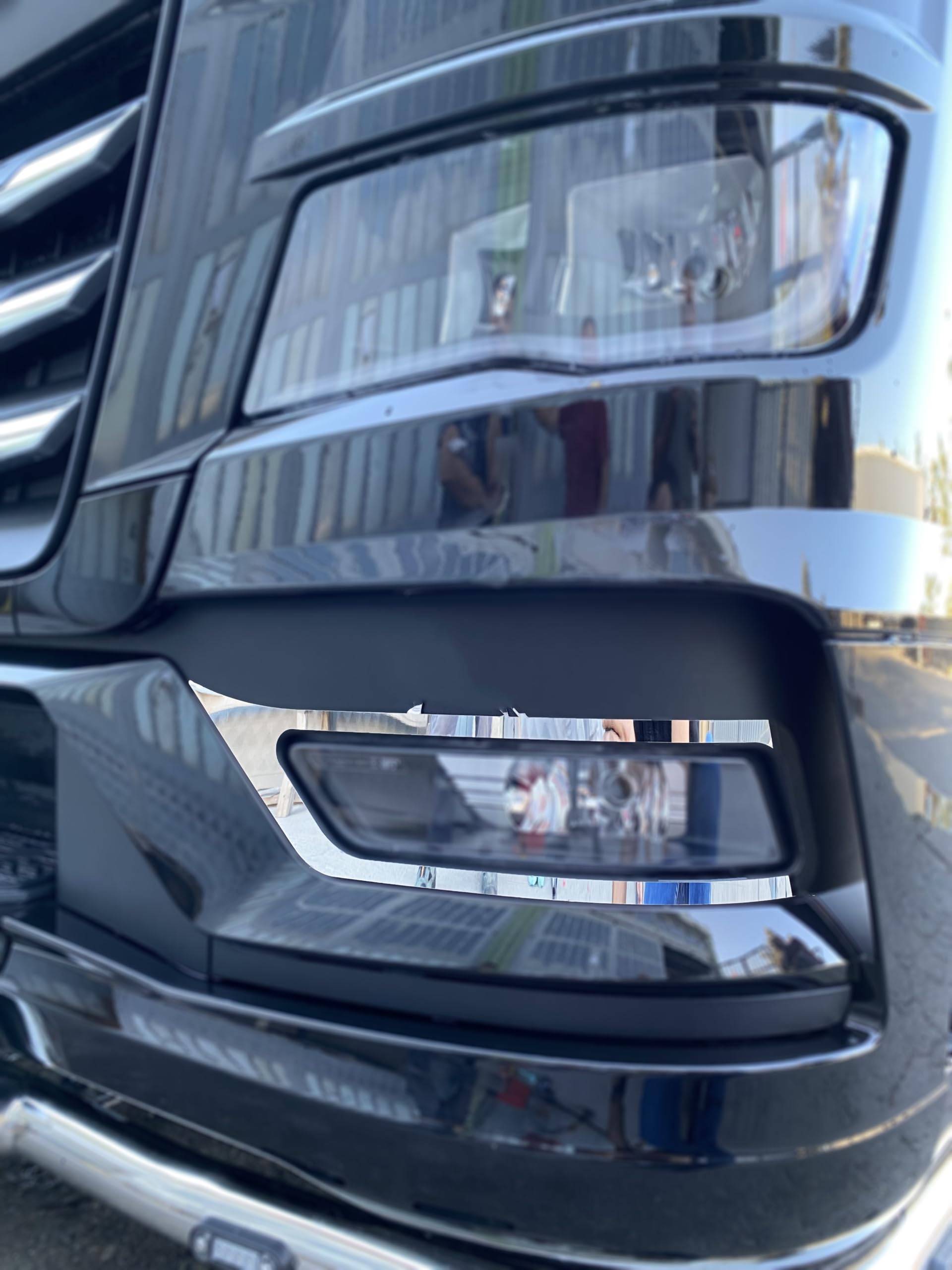 Peritus 2-Teilig Edelstahl Nebelscheinwerfer Rahmen, Schwarz, Halogen, Kunststoff, Lkw-Nebelscheinwerfer-Rahmen, Fog Light Frame, Nebelscheinwerferrahmen, passend MAN TGX 2021, LKW von peritus