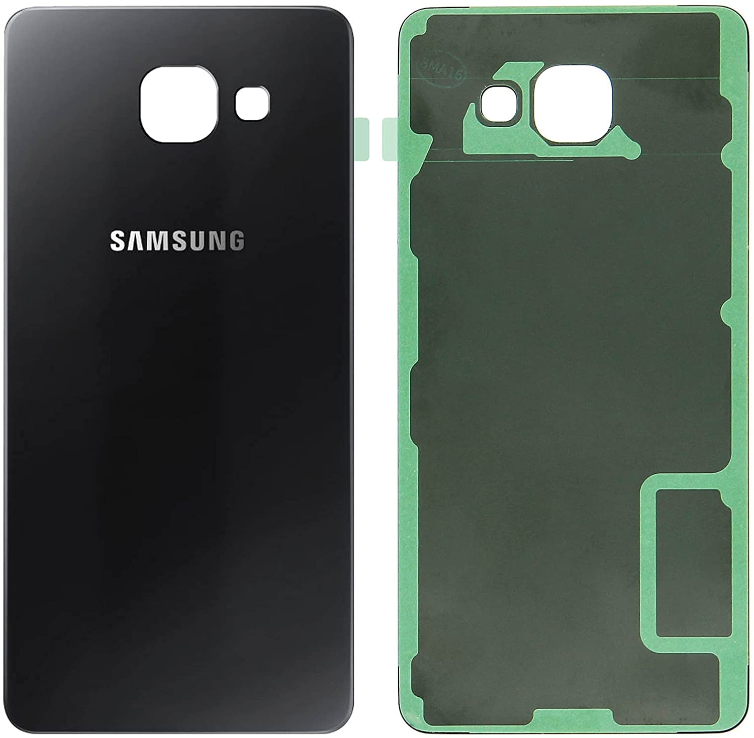 phonmatic Rückseitenabdeckung für Samsung Galaxy A3 2016 SM A310, mit Klebeband und Logo (schwarz) von phonmatic