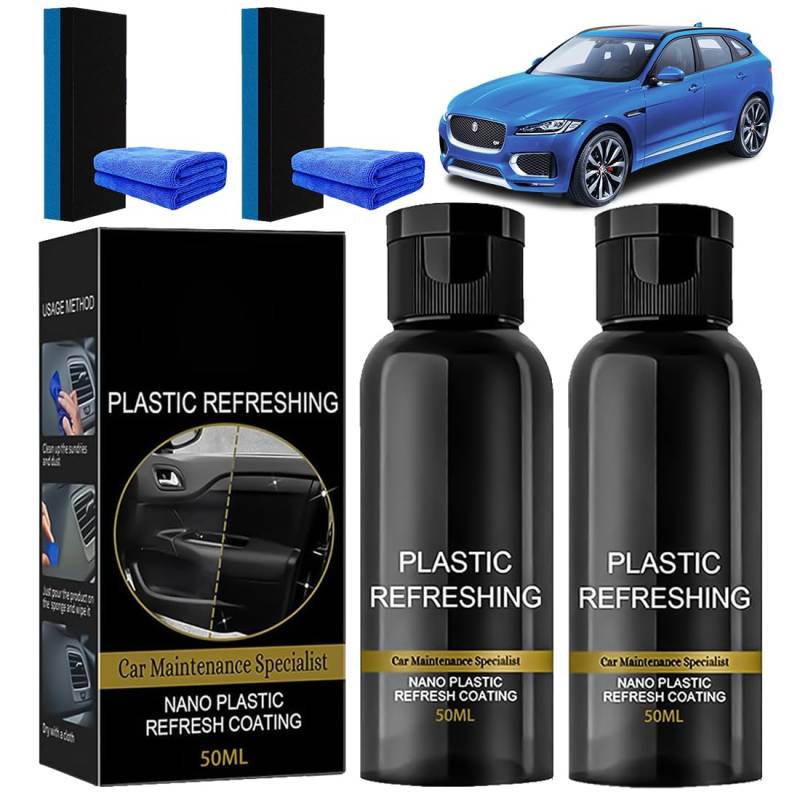 Plastic Refreshing Auto, Plastic Revitalizing Coating Agent, Kunststoffpflege Auto, Plastik Refresher Auto Schwarz, Beschichtungsmittel für Kunststoffe, Reparaturmittel für Autokunststoffe（50ml*2) von phxdance