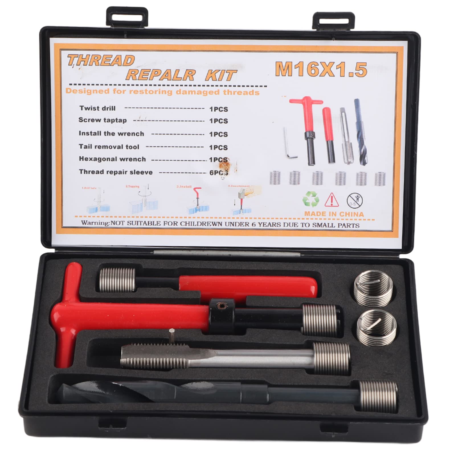 plplaaoo 11-teiliges Gewinde-Reparatur-Set, Edelstahl-Gewinde-Reparatur-Set, Gewinde-Reparatur-Einsatz-Set, Auto-Reparatur-Werkzeug, Spiralbohrer, Schraubenschlüssel, von plplaaoo