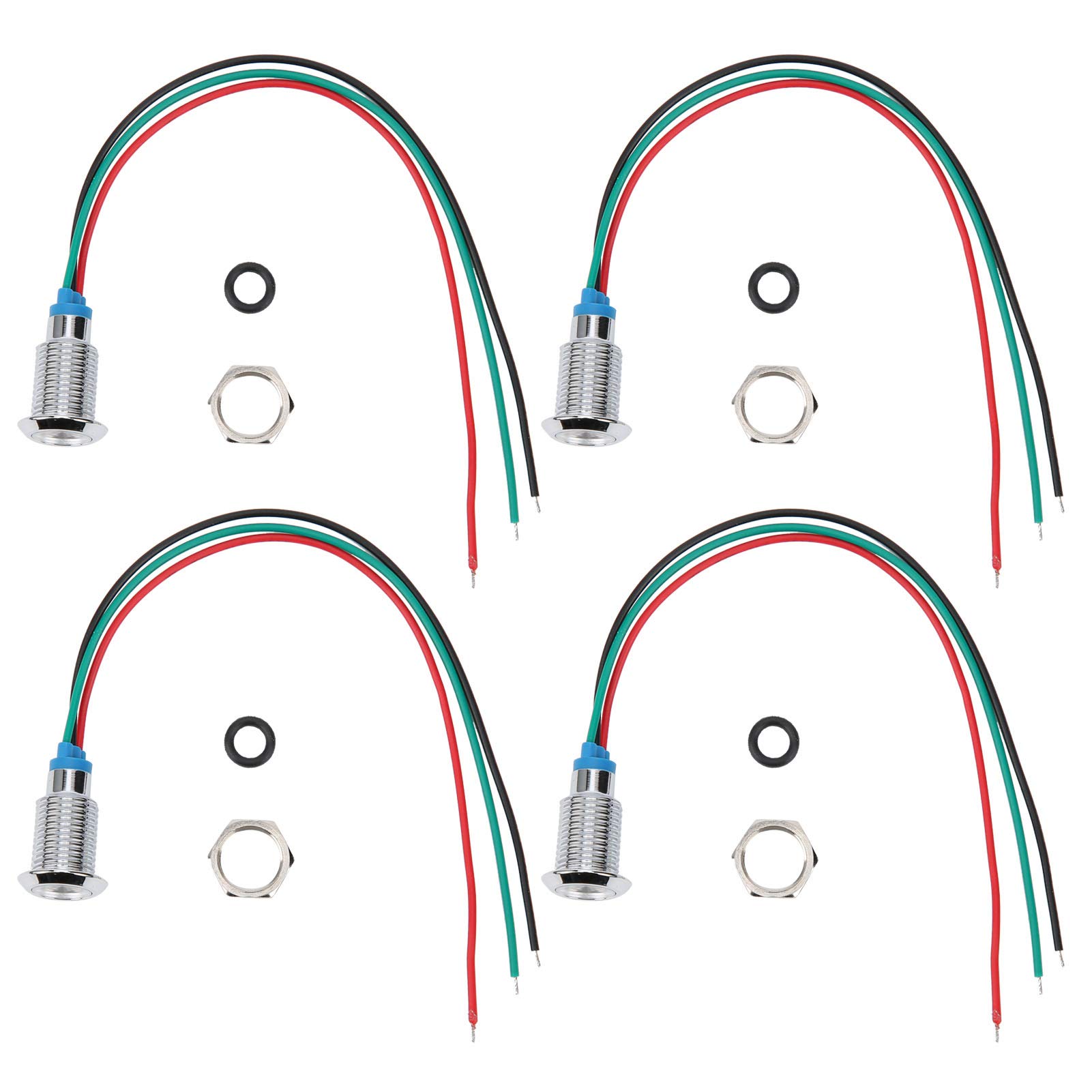 plplaaoo Kontrollleuchte, 4 Sätze LED-Kontrollleuchte 12 V-24 V, vorverkabelt, runde LEDs mit gemeinsamer Kathode, Metall, wasserdicht, 2-farbige Anzeige mit gemeinsamer Kathode, 10 mm, (Rot Grün) von plplaaoo