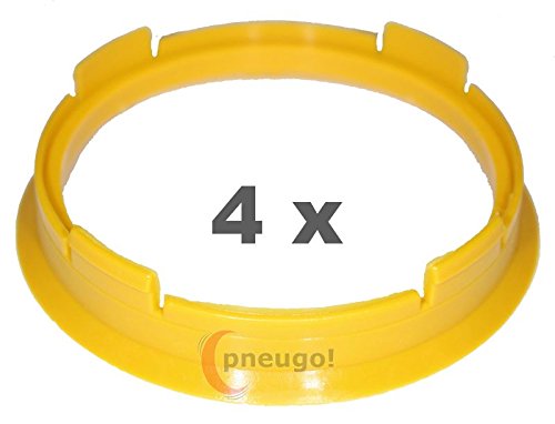 4 x Zentrierringe, Kunststoff 63.3mm auf 56.6mm gelb von pneugo!