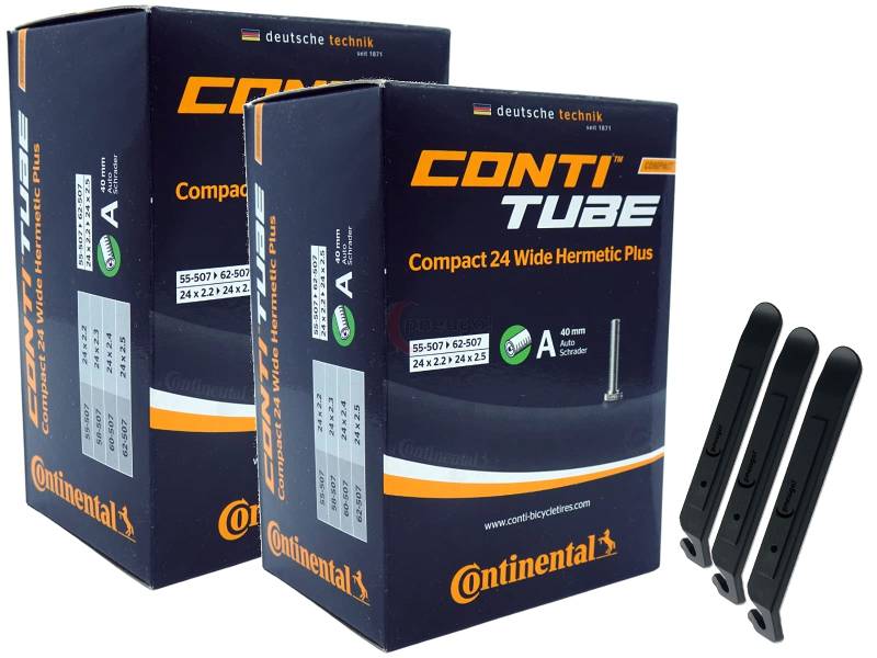 pneugo! Set 2 x Continental Fahrradschlauch 24 Zoll Autoventil 55-507/62-507 (Compact Hermetic Plus Wide) + 3 Reifenheber von pneugo!