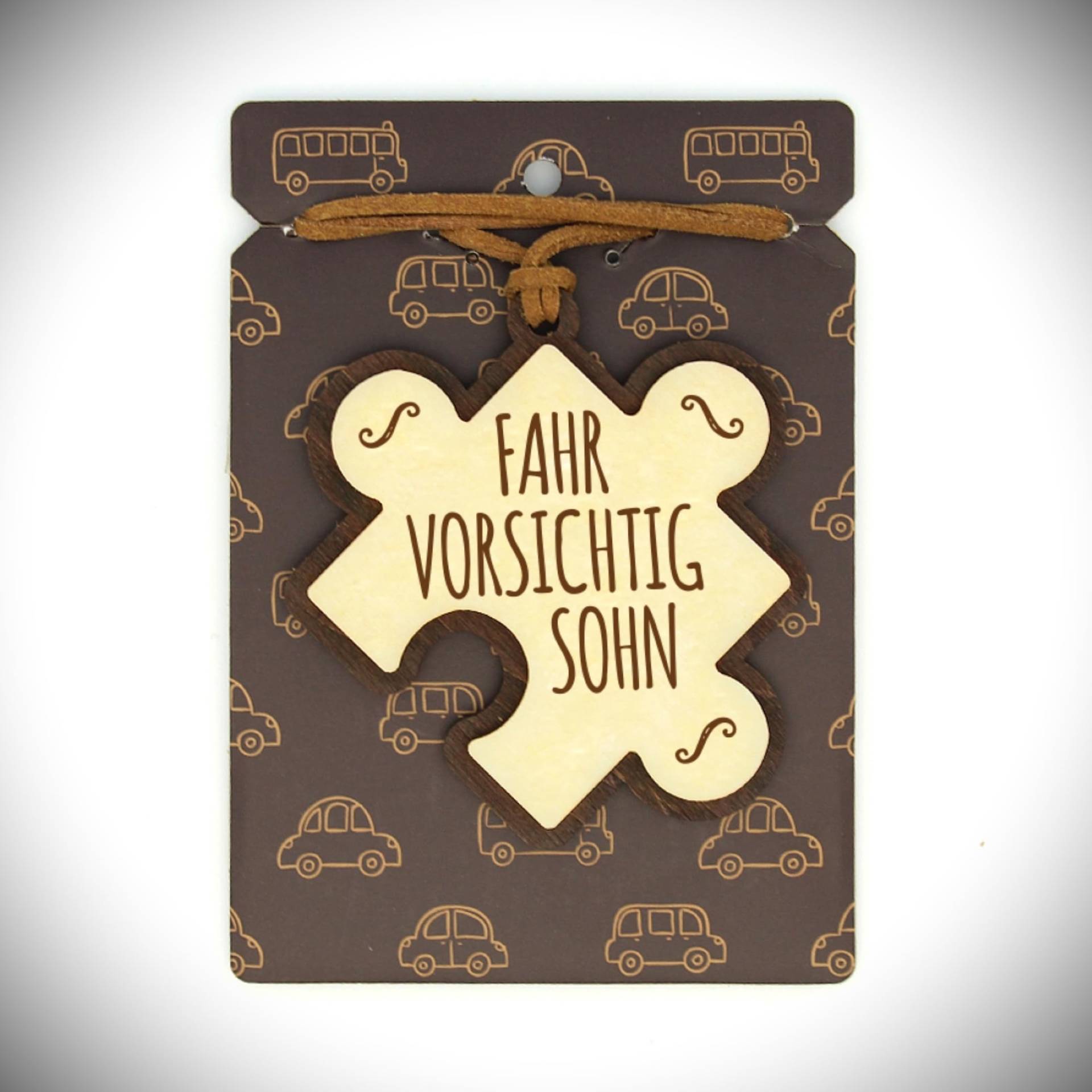 FAHR VORSICHTIG SOHN... Glücksanhänger aus Holz fürs Auto Rückspiegel. Aufhänger mit Lederriemen. Spiegelanhänger 010. von power gift