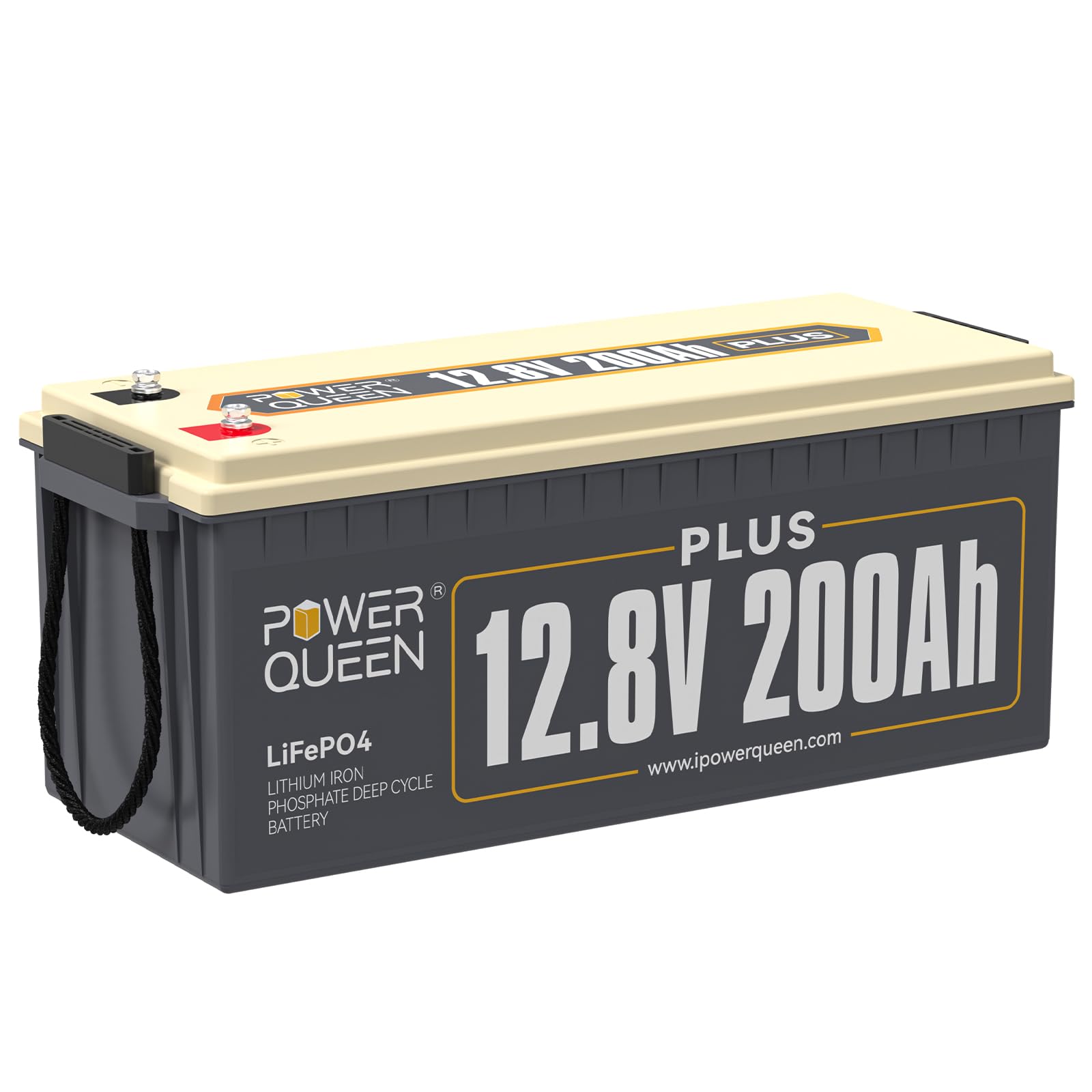 Power Queen 12,8V 200 Ah Plus LiFePO4 Batterie 200 A BMS Lithium Batterie, Max. 15000 Zyklen, 2560W Lastleistung, Stromreserve Akku von Stromausfällen, perfekt für Wohnmobil, Solaranlage, Boot von power queen