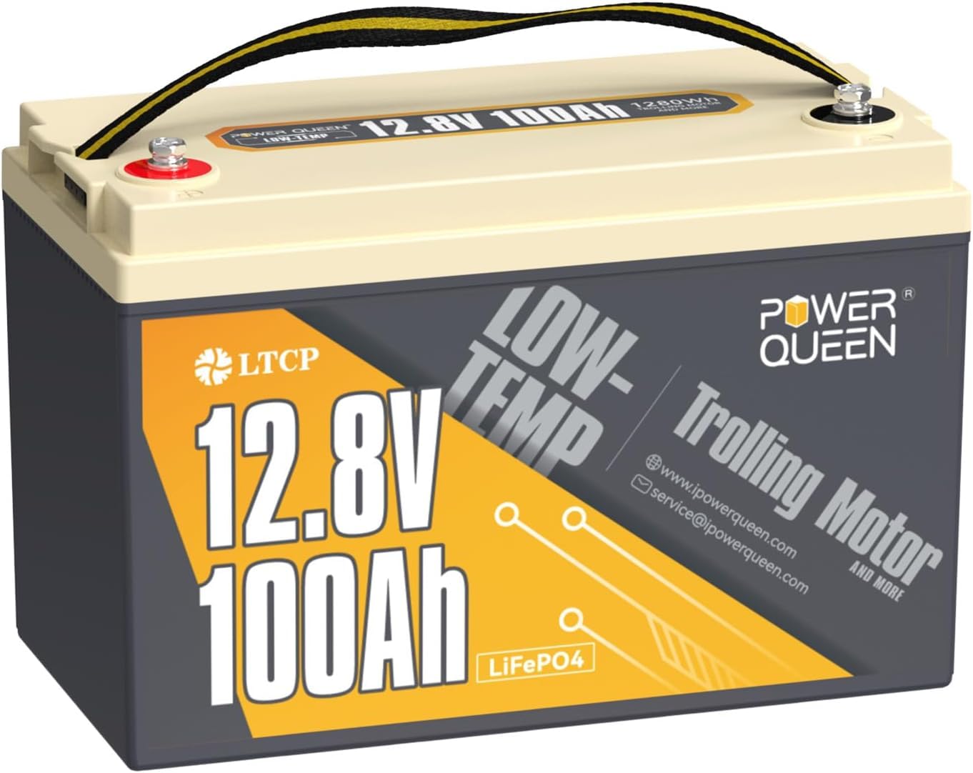 Power Queen 12.8V 100Ah LiFePO4 Batterie, Low-Temp Schutz Lithiumbatterie, 100A BMS, 1820Wh Energie, 4000+ Tiefe Zyklusbatterie für Kabine, Marine, RV Solar Power System 1-Pack von power queen