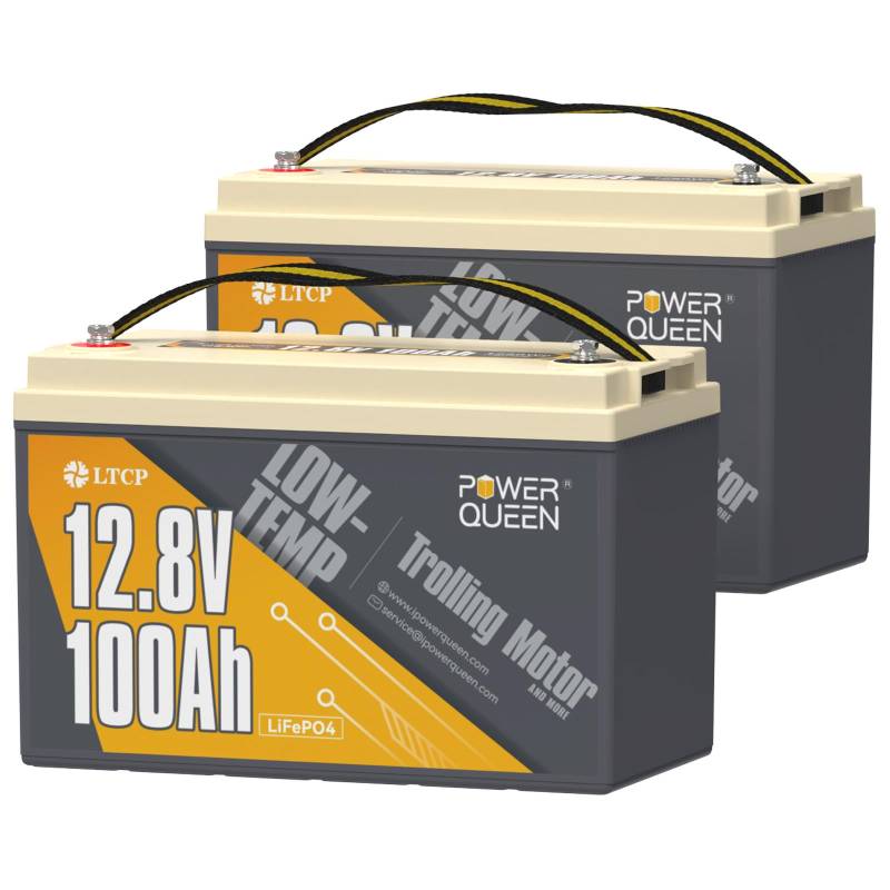 Power Queen 12.8V 100Ah LiFePO4 Batterie, Low-Temp Schutz Lithiumbatterie, 100A BMS, 1820Wh Energie, 4000+ tiefe Zyklusbatterie für Kabine, Marine, RV Solar Power System 2-Pack von power queen