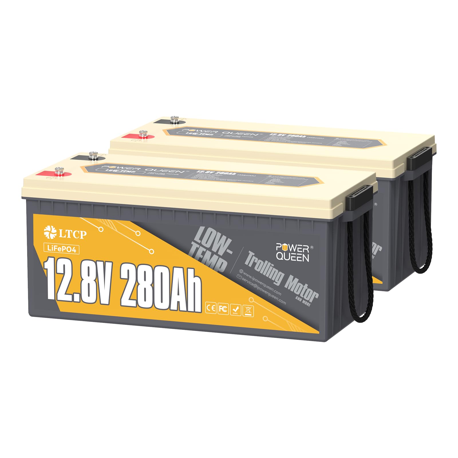 Power Queen 12.8V 280Ah Lithium Batterie 2-Pack, 2548Wh Niedrigtemperaturschutz LiFePO4 Batterie, Eingebaut in 200A BMS, 4000+ Tiefe Zyklen Energie, Ideale Ersatzleistung für Camping, Marine, Off-Grid von power queen