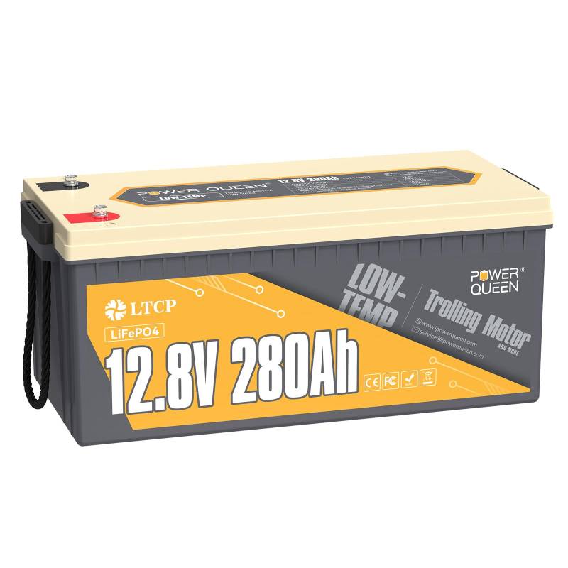 Power Queen 12V 280Ah LiFePO4 Batterie, Low-Temp-Schutz-Lithium-Batterie, 200A BMS, 3584Wh Energie, 4000+ tiefe Zyklen für Kabine, Marine, RV Solarstromsystem, LKW von power queen