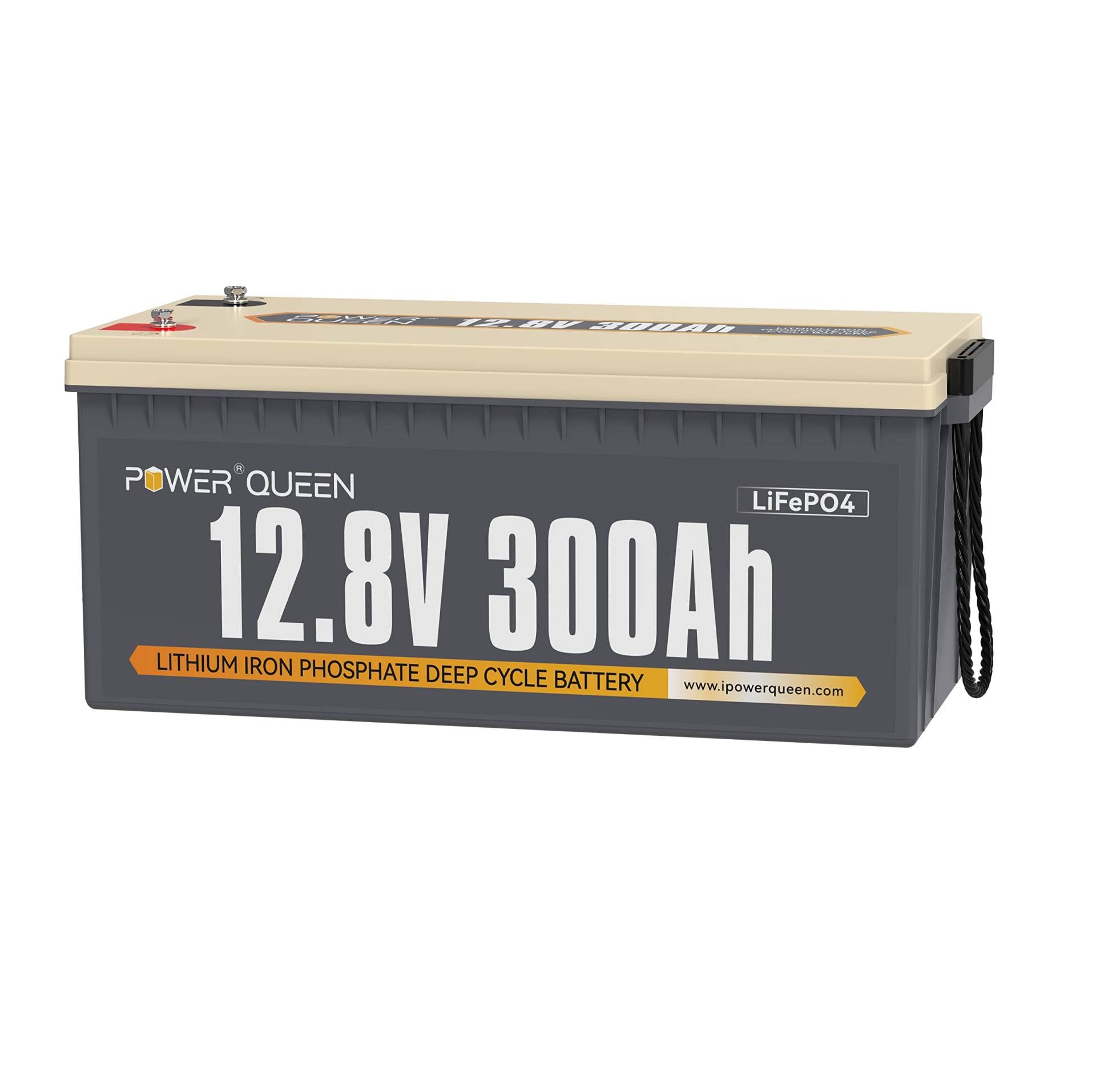 Power Queen 12.8V 300Ah wiederaufladbare LiFePO4-Batterie, 10-Jahres-Lebenszyklus-Batterie mit hoher Dichte, 2560W Ausgangsleistung und 3840Wh Energie, perfekt für Wohnwagen, Off-Grid, Camping von power queen