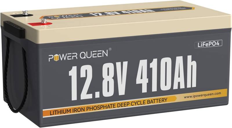 Power Queen 12V 410Ah Plus LiFePO4 Batterie, über 4000-15000 Zyklen, 5248Wh Energie Lithium Akku eingebaut in 250A BMS, Perfekter Ersatz für Blei-Säure, SLA, AGM, Gel Batterie von power queen