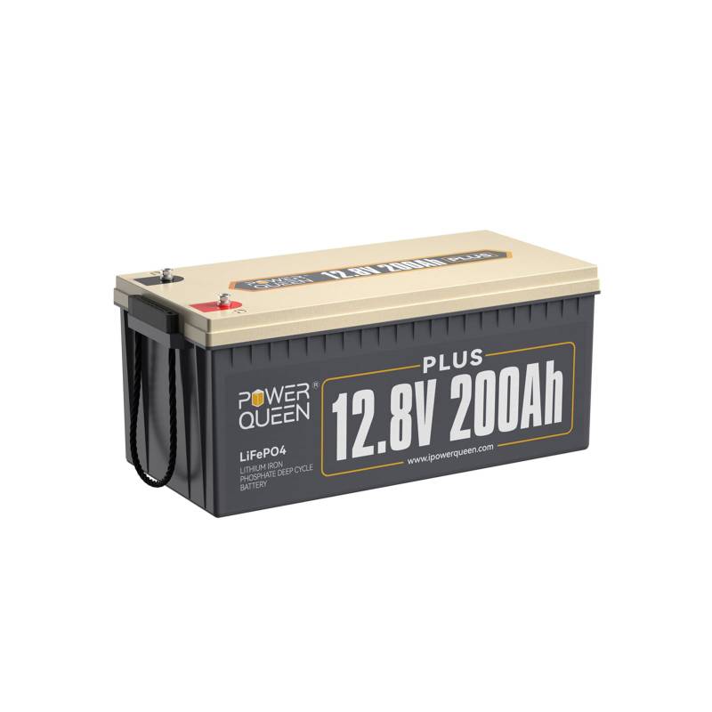 Power Queen 200 Ah Plus Lithium Batterie 12.8 V Tiefezyklen, Über 4000 Zyklen, Eingebaut 200 A BMS, 2560 W Lastleistung, Stromreserve Akku von Stromausfällen, perfekt für Wohnmobil, Solaranlage, Boot von power queen