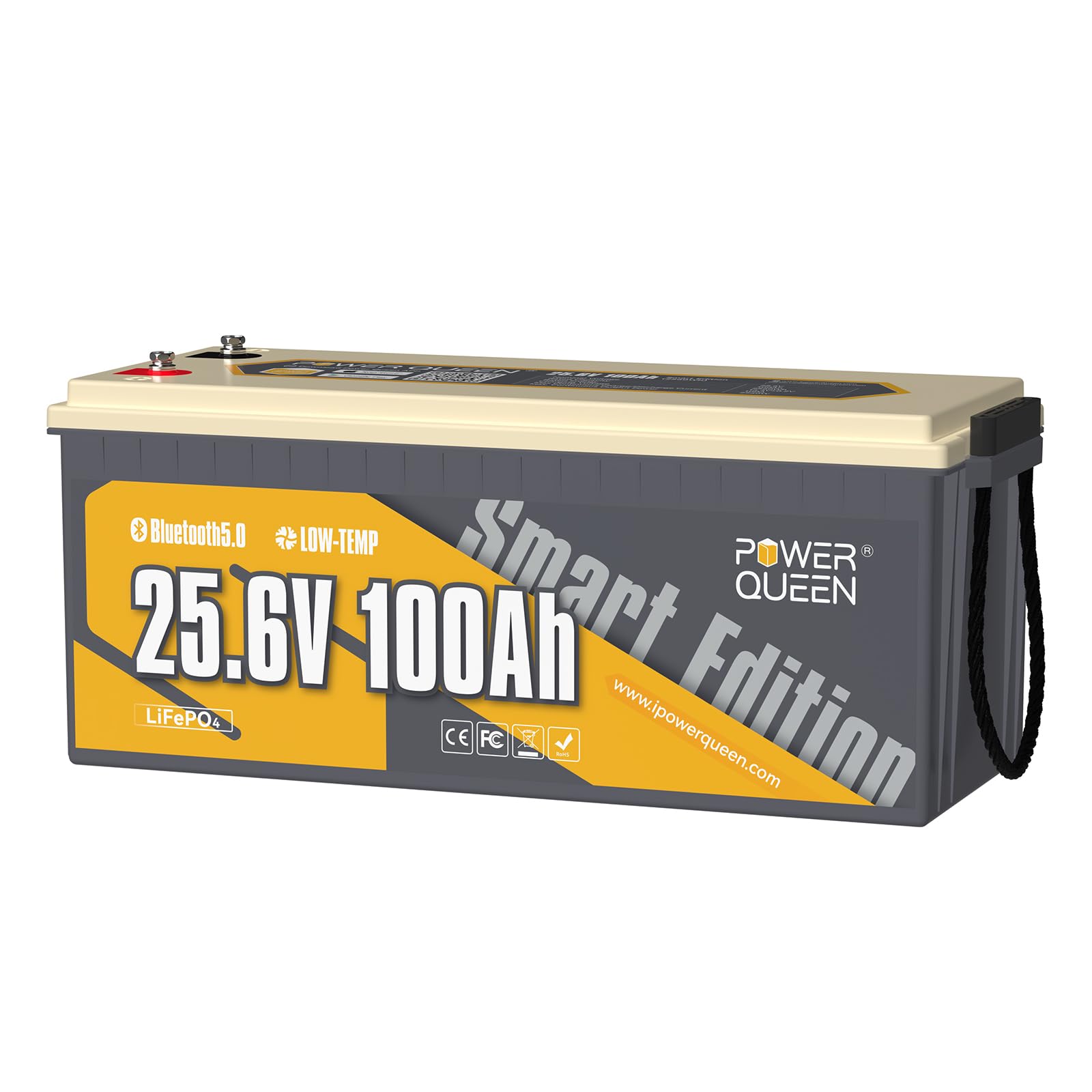 Power Queen 24V 100Ah Bluetooth LiFePO4 Batterie, 15000 Max. Zyklen, 10 Jahre Lebensdauer Lithium-Batterie mit Schutz vor niedrigen Temperaturen, perfekt für Trolling-Motor, Marine, Home Storage von power queen