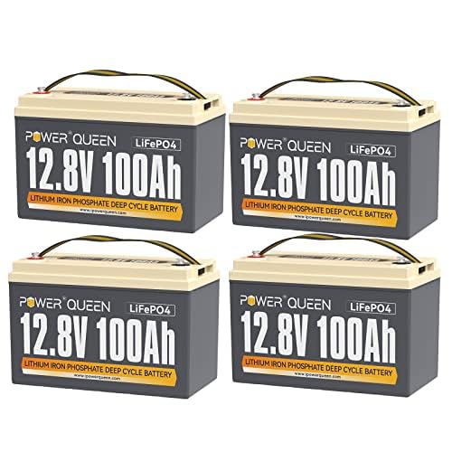 Power Queen 12V 100Ah Lithium LiFePO4 Batterie, gebaut in Smart 100A BMS, Niedrigtemperaturschutz 4000+ Batterie für Wohnmobil, Solar Marine, Off-Grid 4 Pack von power queen