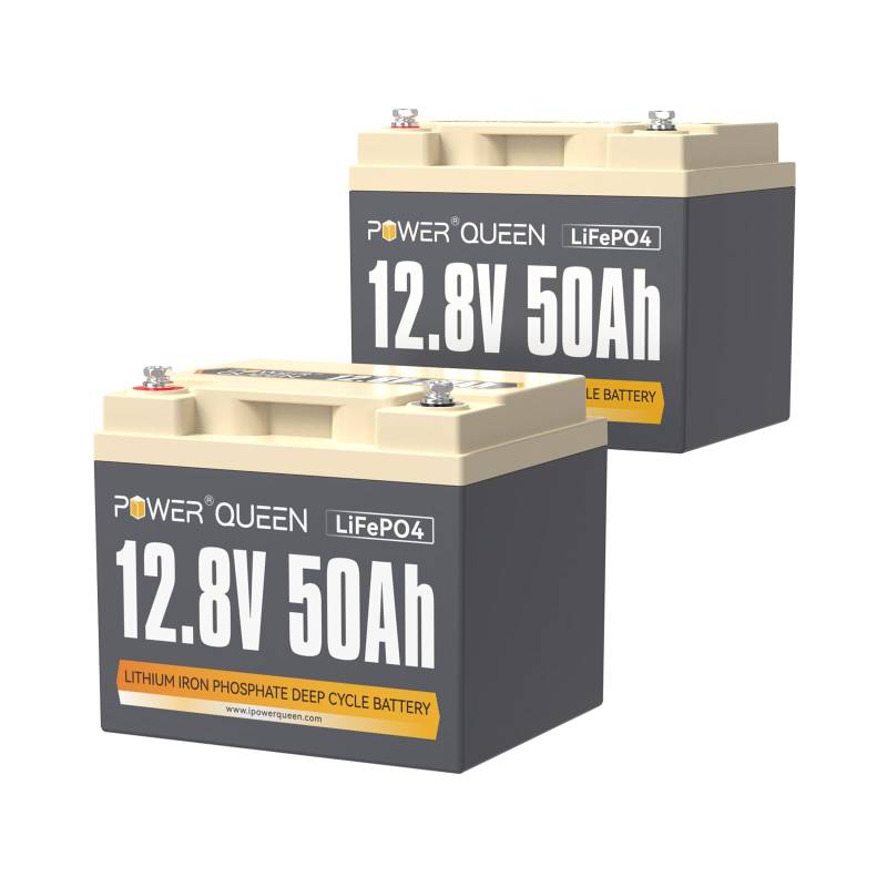 Power Queen LiFePO4 12 Volt 50Ah Lithiumbatterie, 50 A BMS Max 640Wh Leistung, Tiefzyklusbatterie 4000-15000 Zyklen, Ideale Ersatzbatterie der AGM Batterie, Perfekt für Wohnwagen, Trolling Motor 2Pack von power queen