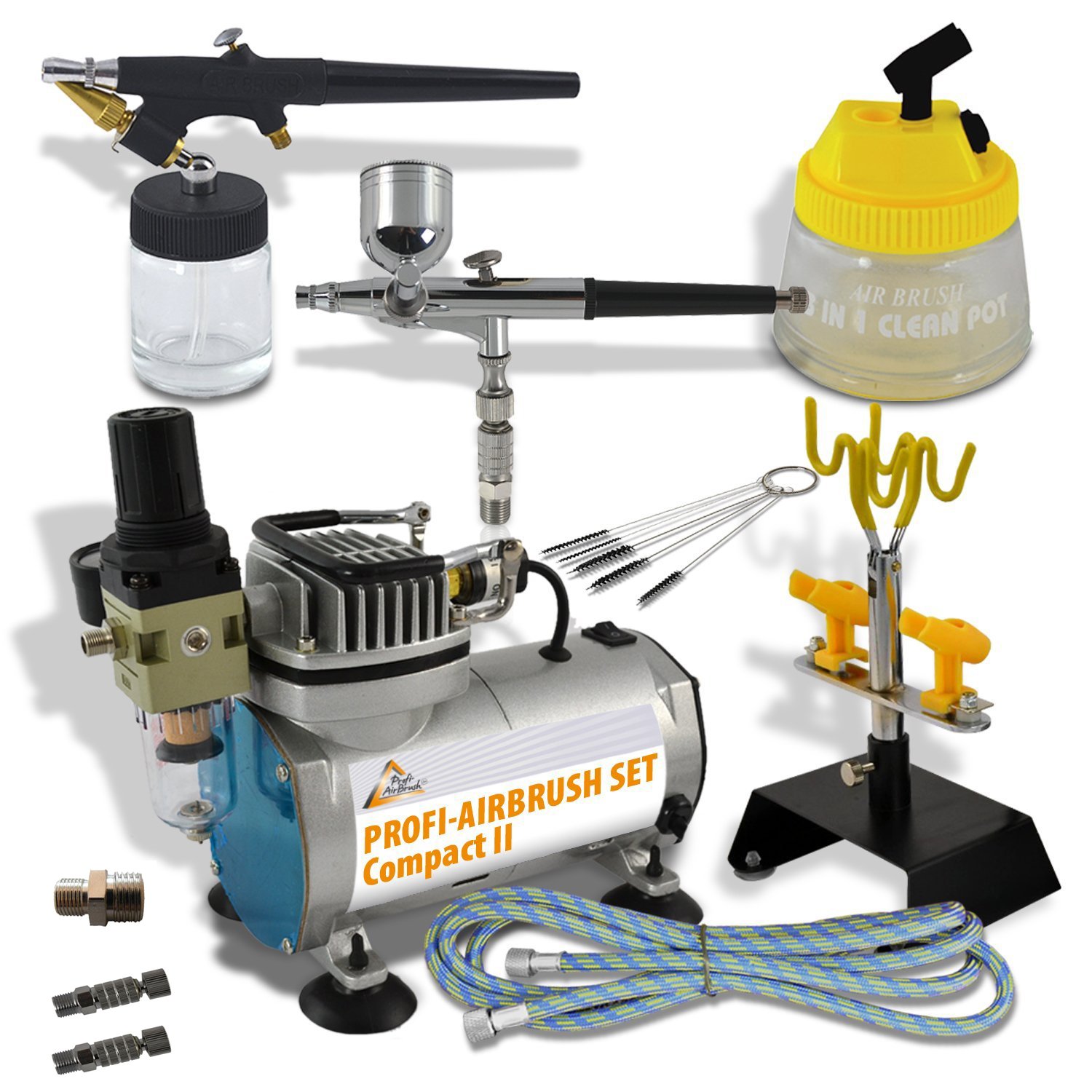 Airbrush Set mit Airbrush-Kompressor Compact II - Airbrushpistole - Reinigungsbürsten - Ideales Airbrush Kit für Einsteiger und Fortgeschrittene der Airbrush Technik von AMUR