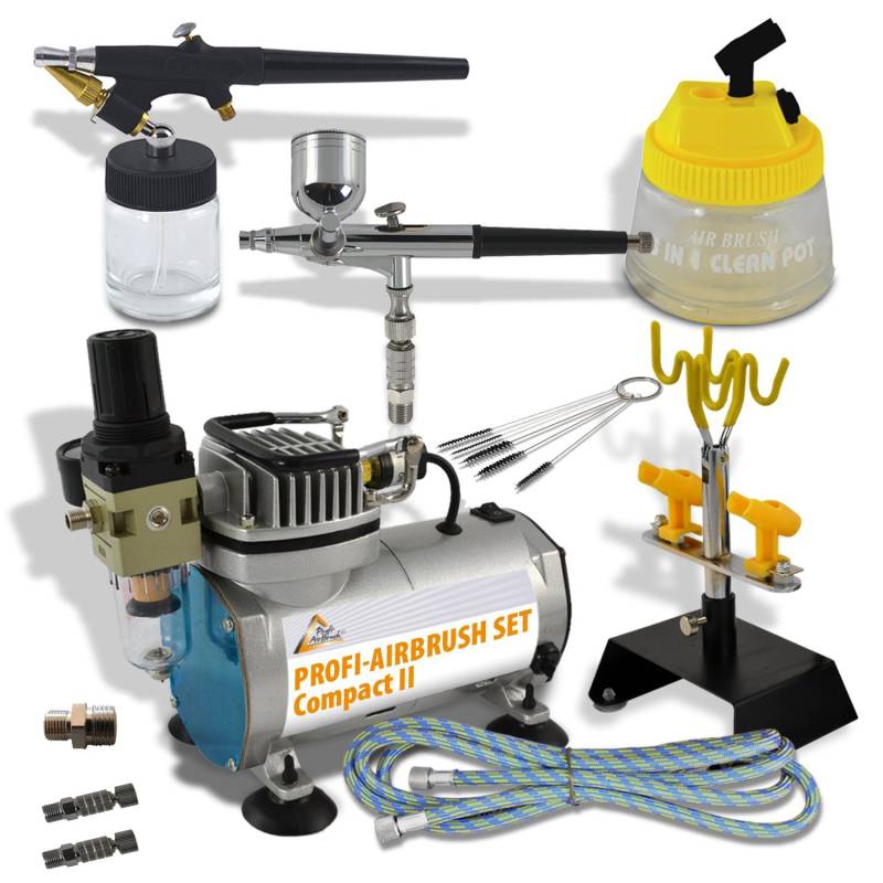 Airbrush Set mit Airbrush-Kompressor Compact II - Airbrushpistole - Reinigungsbürsten - Ideales Airbrush Kit für Einsteiger und Fortgeschrittene der Airbrush Technik von AMUR