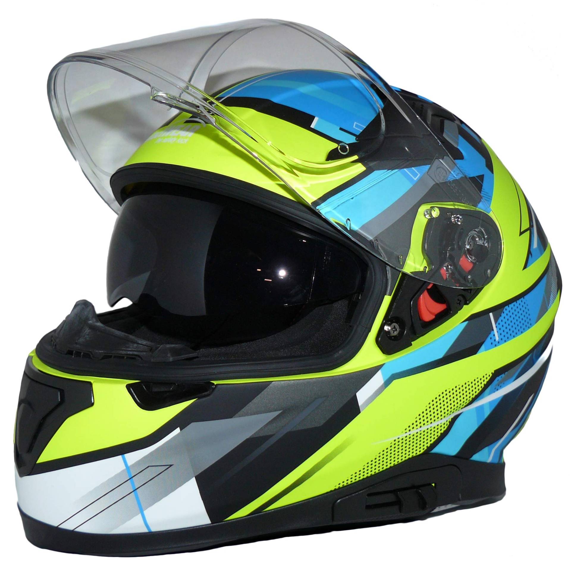 Motorradintegralhelm mit integrierter Sonnenblende und klappbarem Visier 917-BG-XL von protectWEAR the safety kick