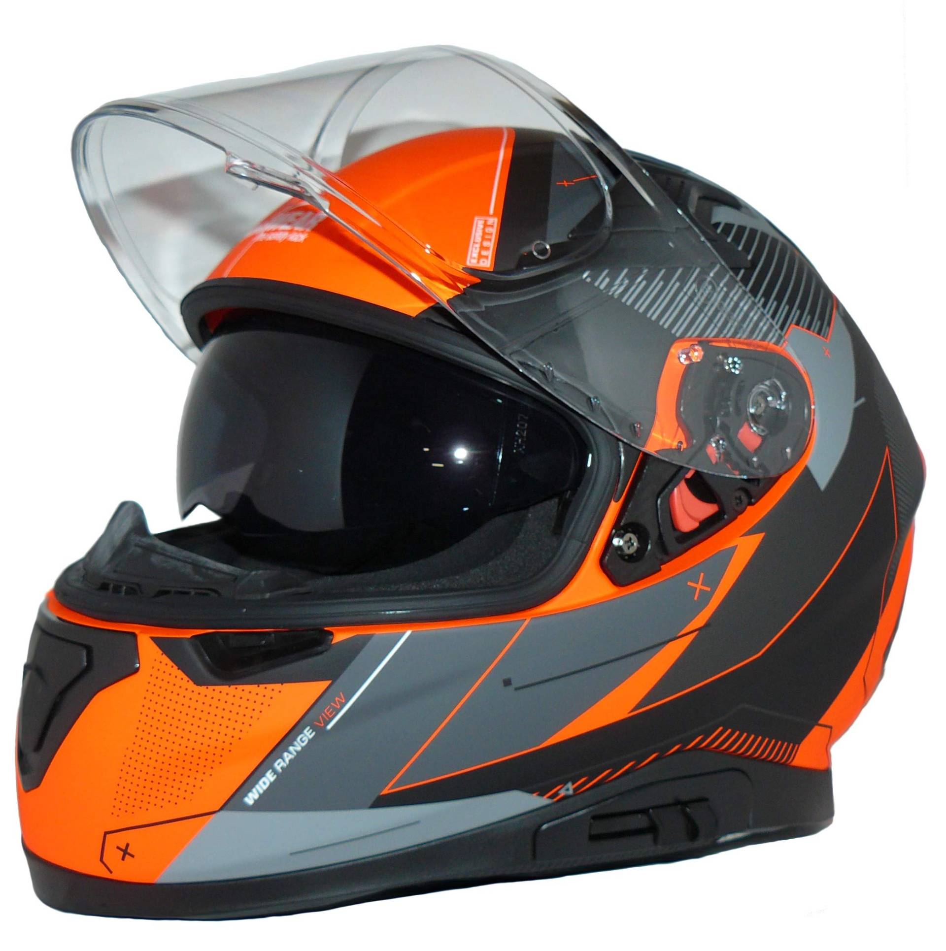 Motorradintegralhelm mit integrierter Sonnenblende und klappbarem Visier 917-OG-L von protectWEAR the safety kick