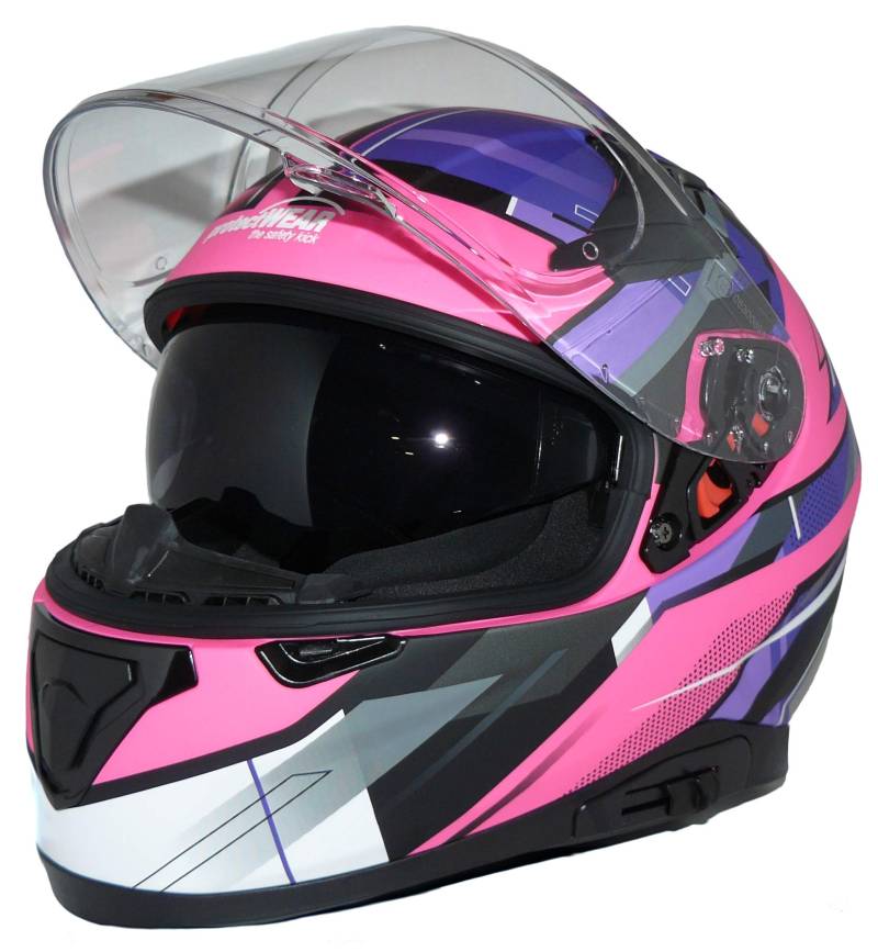 Motorradintegralhelm mit integrierter Sonnenblende und klappbarem Visier 917-PL-L von protectWEAR the safety kick