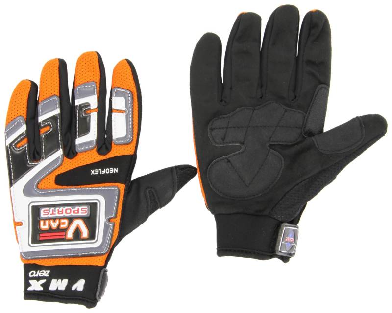 Protectwear Crosshandschuhe, Downhillhandschuhe, BMX-Handschuhe aus Reißfestem Textil mit Kunstoffaufsätzen, Orange/Schwarz/Weiß, L von protectWEAR