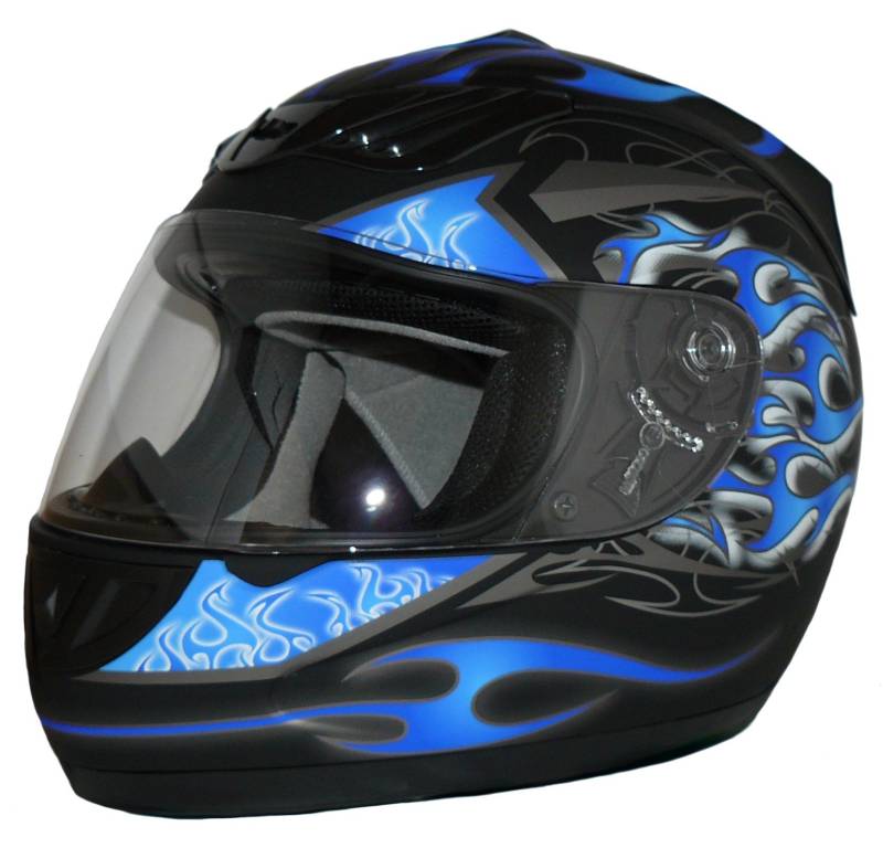 Protectwear Motorradhelm, Integralhelm, Flammendesign (Matt-Blau/Schwarz), M von protectWEAR