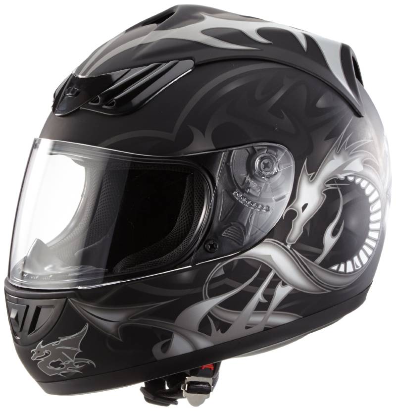 Protectwear H510-11SW-S Motorradhelm, Integralhelm mit Drachendesign, Größe S, Schwarz/Silber von protectWEAR