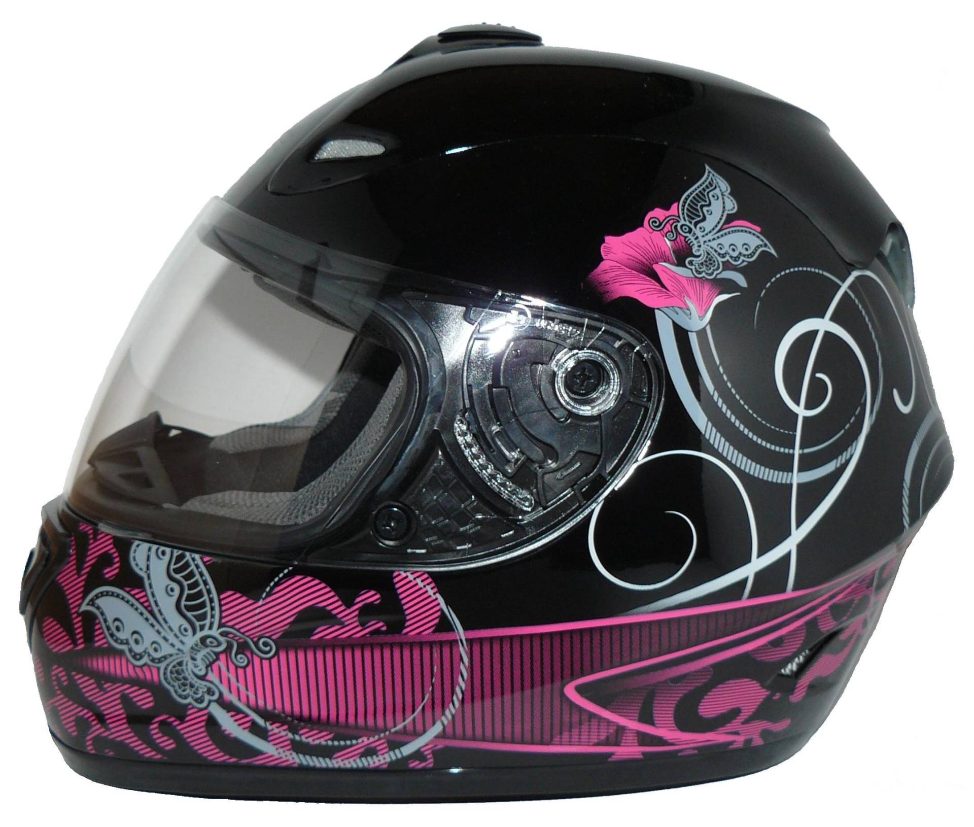 Protectwear Motorradhelm Blumendesign, Schwarz/Lila, L von Protectwear