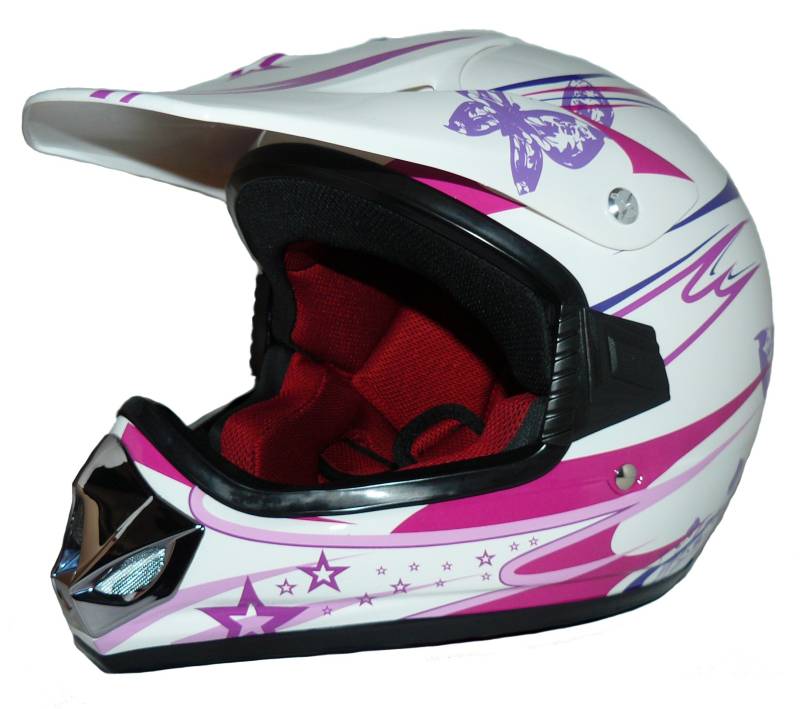 Protectwear V310-Girl-XS Kindercrosshelm für Mädchen Max Racing, Größe XS (Youth L), Rosa/Weiß Glanz von protectWEAR