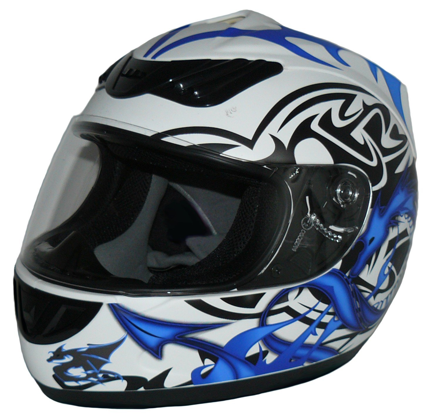 Protectwear Motorradhelm, Integralhelm, Drachendesign (Blau/Weiß), M von protectWEAR