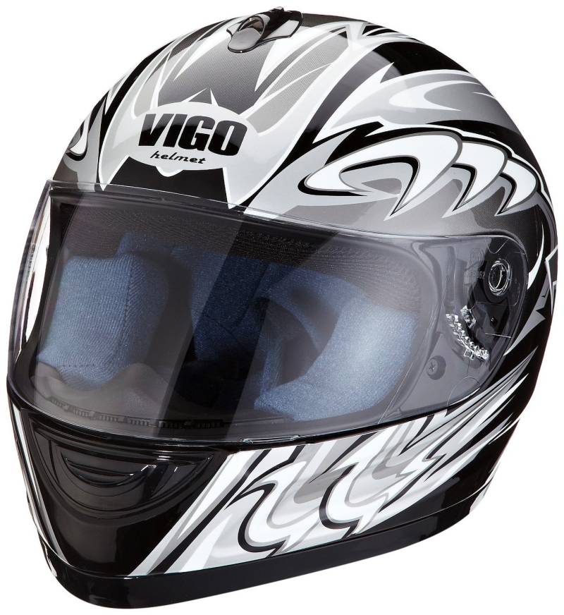 Protectwear Motorradhelm, Schwarz/Silber/Weiß Racedesign in Glanz, M von protectWEAR