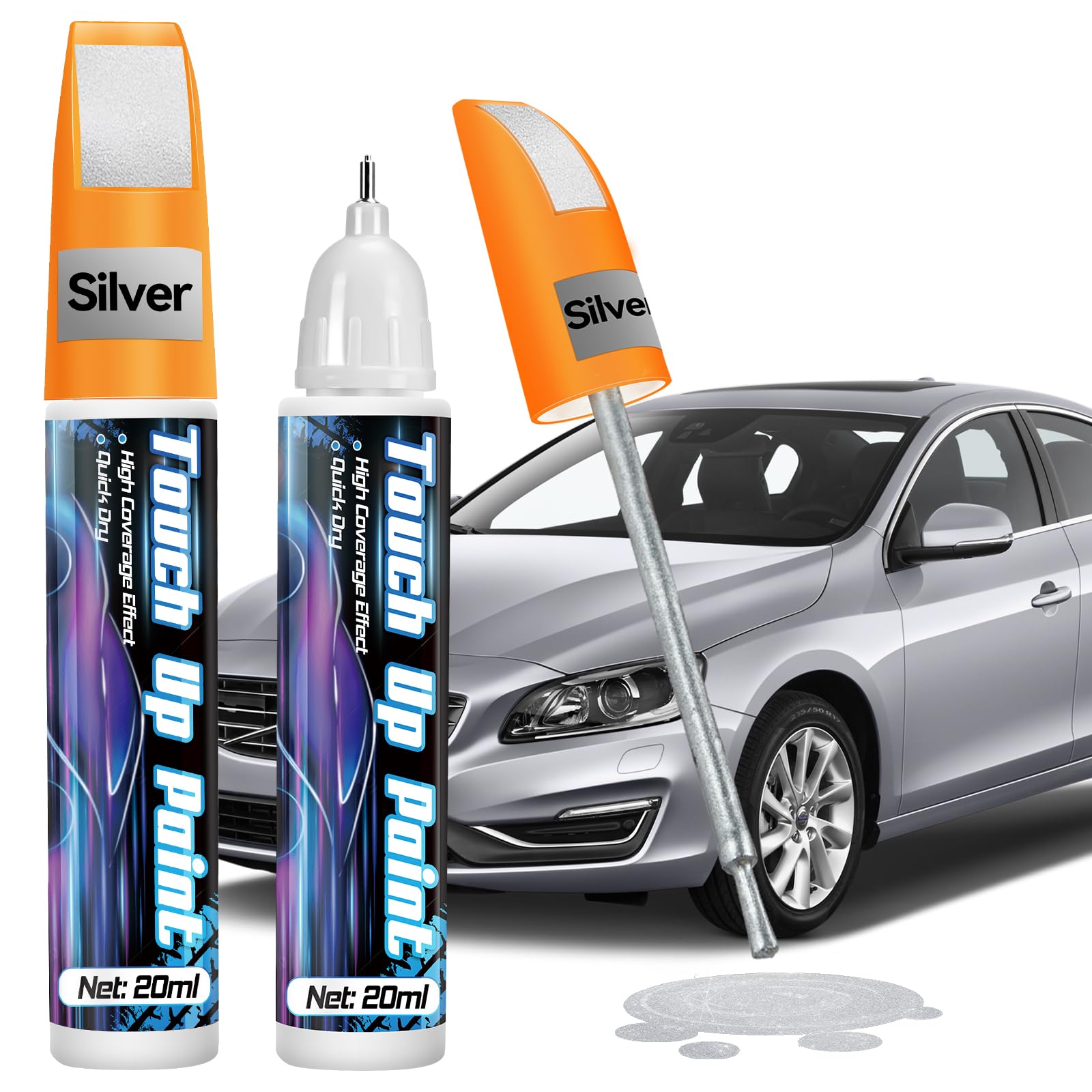 prowithlin Lackstift Auto 2 Stück - Professioneller Lackstift für Auto Kratzer - Schnelltrocknend und Präzise Reparatur - Auto Lack Reparatur Stift, 40ml (2 Stück, Silber) von prowithlin