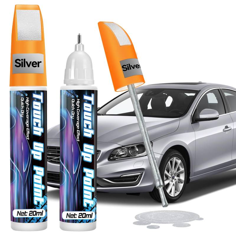 prowithlin Lackstift Auto 2 Stück - Professioneller Lackstift für Auto Kratzer - Schnelltrocknend und Präzise Reparatur - Auto Lack Reparatur Stift, 40ml (2 Stück, Silber) von prowithlin