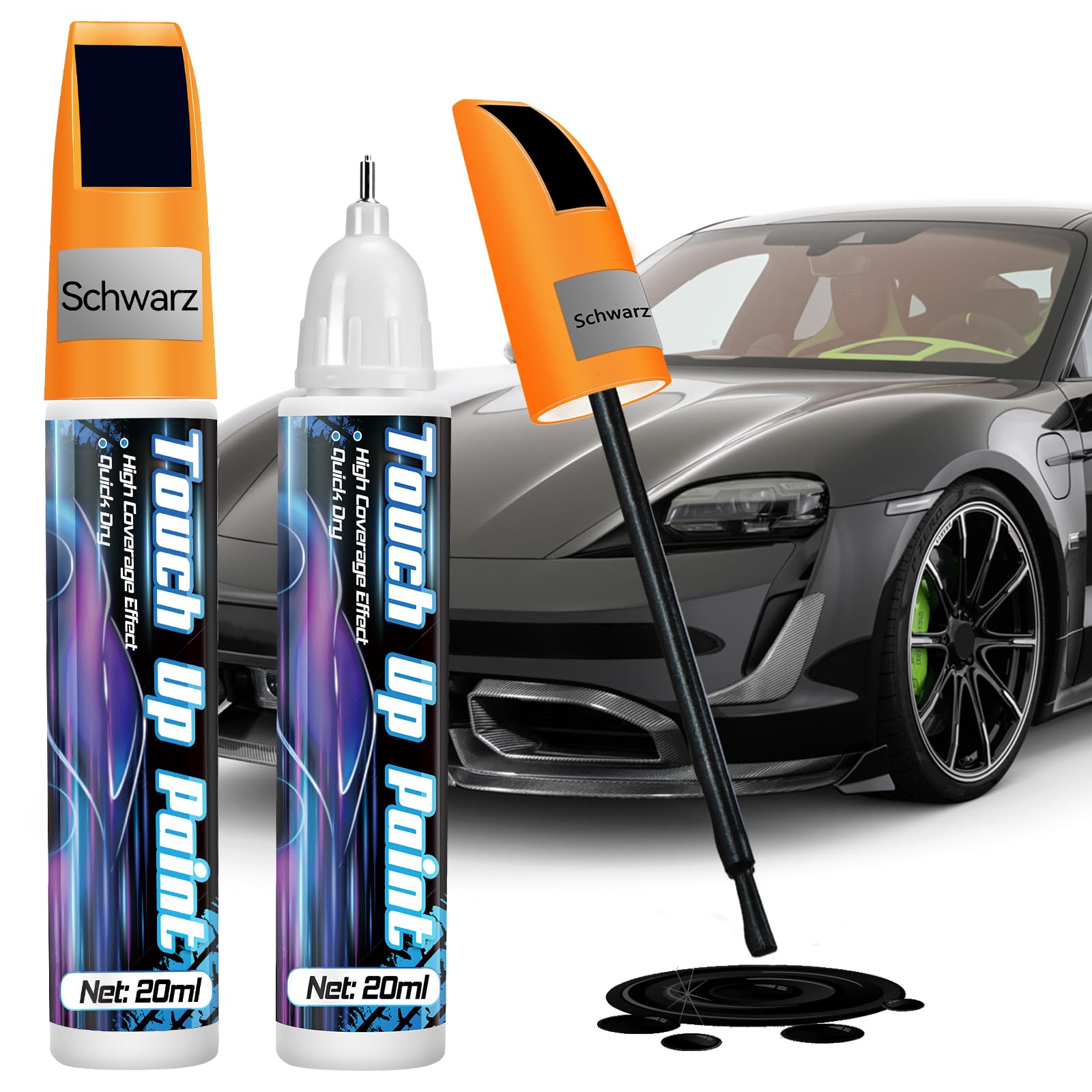 prowithlin Lackstift Auto 2 Stück - Professioneller Lackstift für Auto Kratzer - Schnelltrocknend und Präzise Reparatur - Auto Lack Reparatur Stift, 40ml (Lackstift Schwarz) von prowithlin