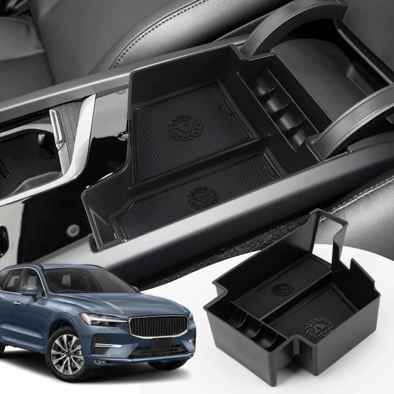 PSLER Auto Mittelkonsole Armlehne Sekundäres Organizer Tablett für Volvo XC60 XC90 V60 S60 V90 S90 2017-2025, Auto-Multifunktions-Staufach Organizer Innenraum Zubehör(Schwarz) von psler