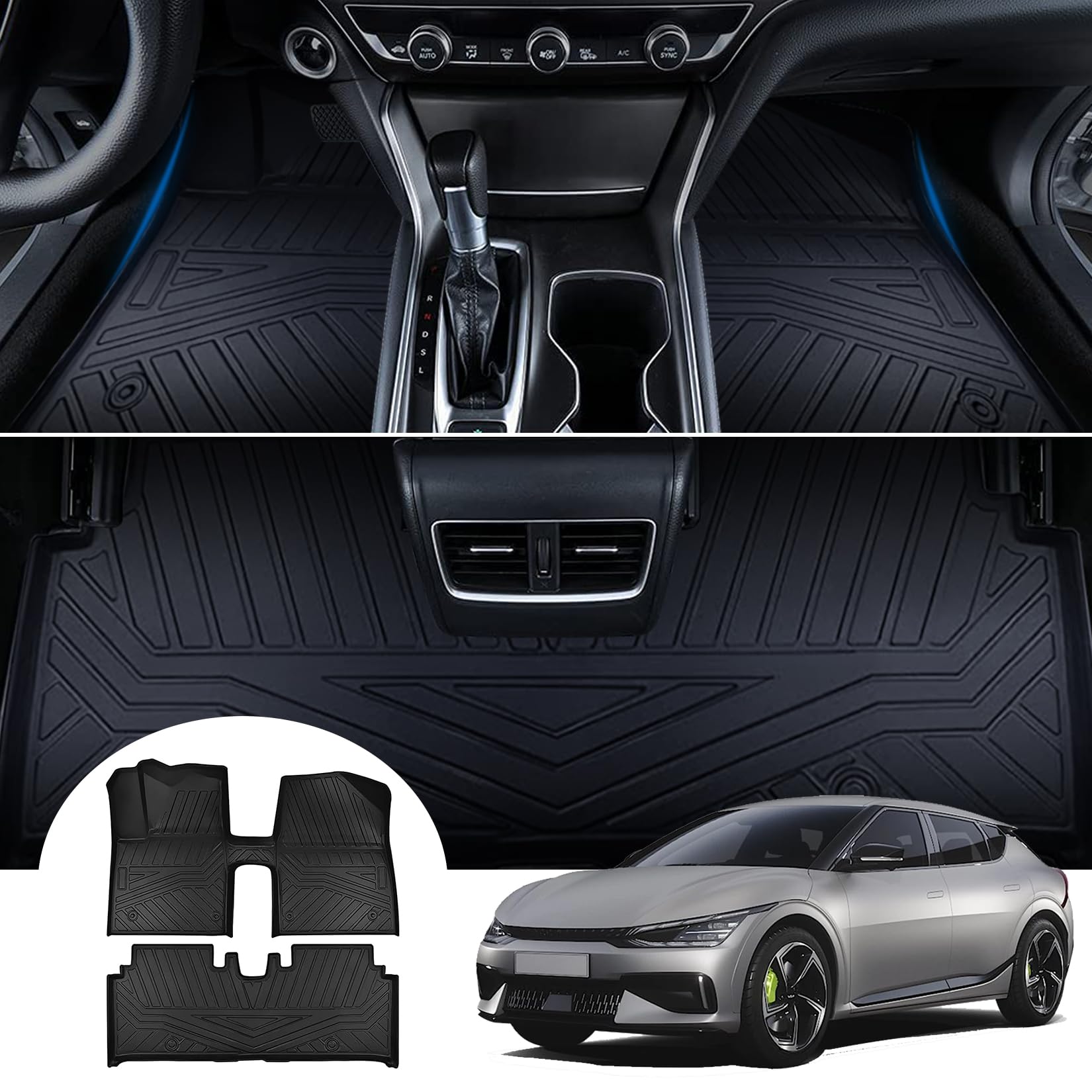 PSLER Fußmatten Fit für Kia EV6 2022 2023 2024 Custom Fit Car Floor Liner Mats für EV6 Original Zubehör TPE All Weather Front Rear Row Full Set Fußmatten von psler