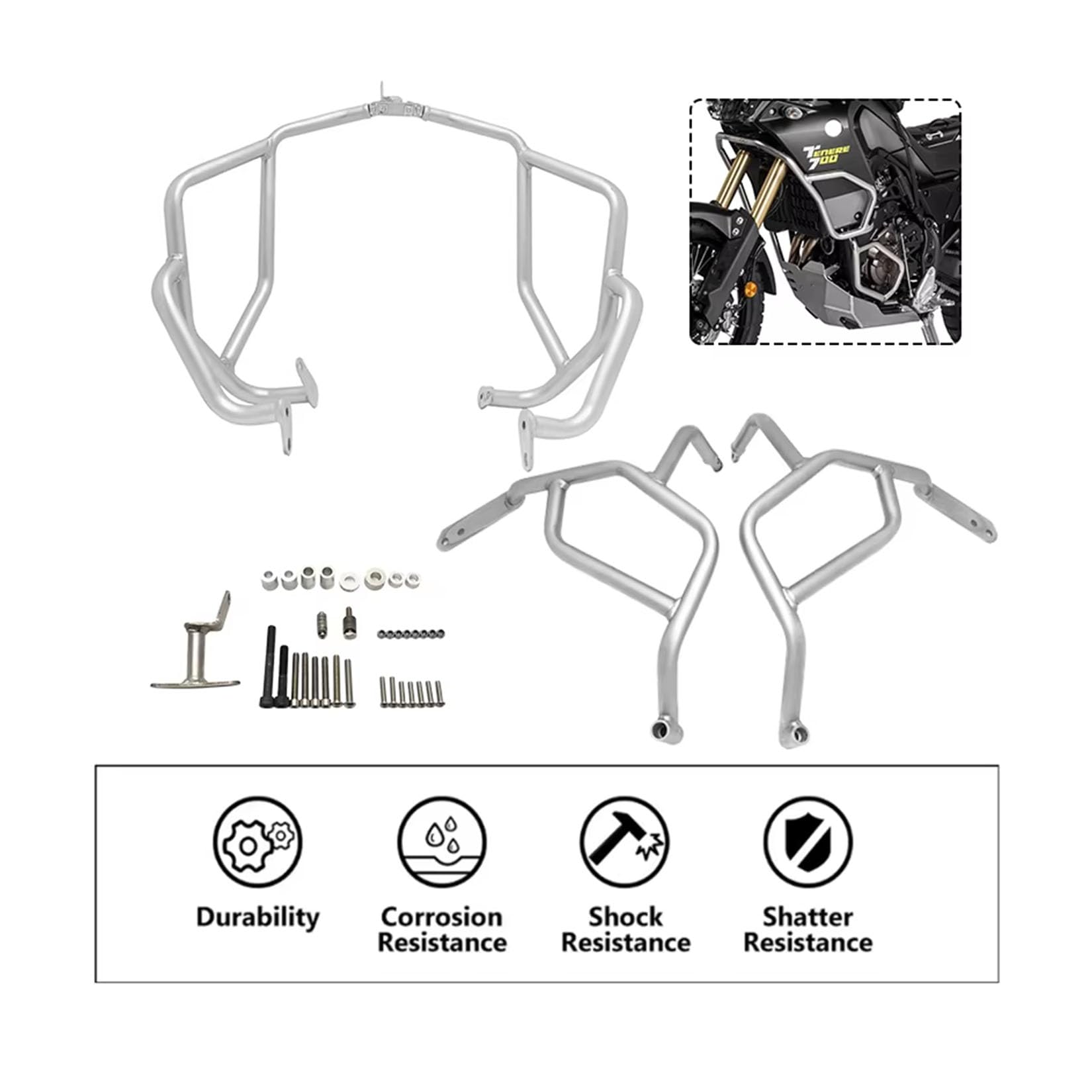 PSLER Motorrad Schutz Stoßstange Motor Schutz Schutz Körper Anti-Kollision für Tenere 700 XT700Z XTZ700 2019-2024(Silber) von psler