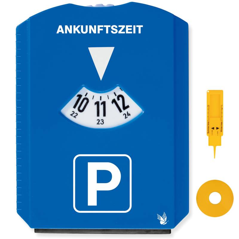 pubblimania Parkscheibe mit Eiskratzer, Gummilippe und Einkaufswagenchip und Reifenprofilmesser - Parkuhr aus Kunststoff (Deutschland) von pubblimania