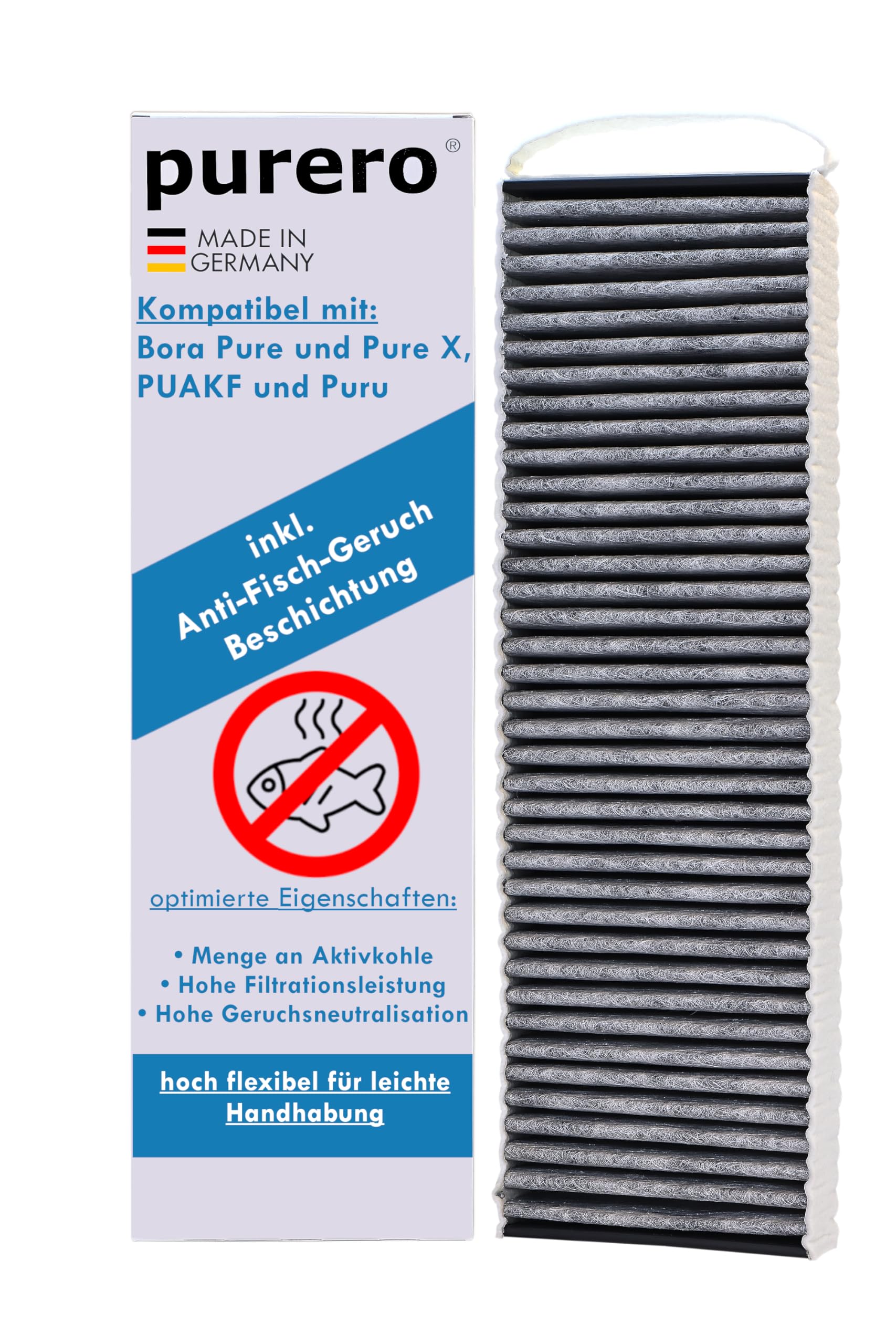 purero® kompatibler Ersatzfilter für Bora Pure - kompatibel mit PUAKF, Puru, Pure X - Aktivkohlefilter mit Anti-Fisch Beschichtung - Made in Germany von purero