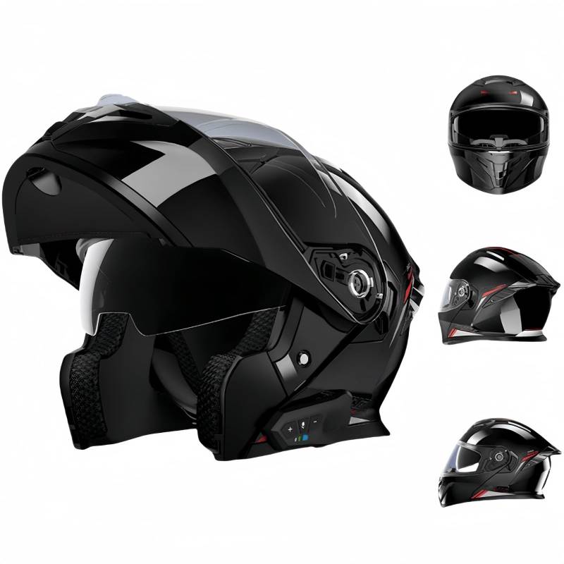 Bluetooth-Motorradhelm, Integralhelm, Motorradhelm, Mopedhelm, Komfort, Integralhelm mit Visier, 33 x 22 cm(Dunkelschwarz) von pykaaiiu