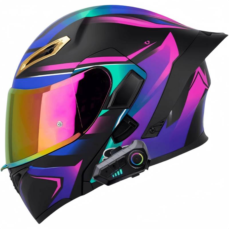 Bluetooth-Motorradhelm, Klapphelm, modularer Helm für Erwachsene, Damen und Herren mit doppelschichtigem Visier, Lautsprechermikrofon, Geräuschreduzierung, multifunktionales Bluetooth(B,L57-58cm) von pykaaiiu