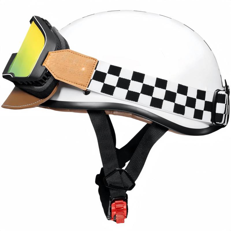 Halber Motorradhelm, Retro-Motorradhelm, ECE-Zugelassener Retro-Jet-Helm Für Damen Und Herren, Moped, Motorrad, Helikopter(A,L59-60cm) von pykaaiiu