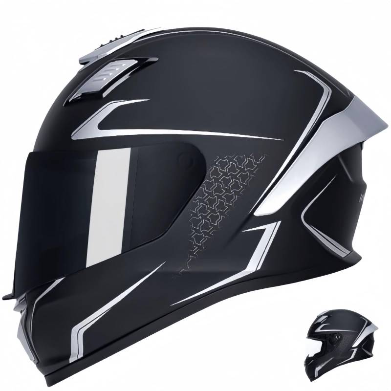 Motorrad Integralhelm Vollvisierhelm Mopedhelm mit Sonnenblende für Damen Herren,S50-52cm , M53-54cm , L55-56cm , XL57-58cm , XXL59-60cm(F,M53-54cm) von pykaaiiu